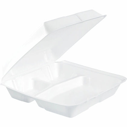 Dart 9-1/2’’ Triple-Compartment Foam Containers: Convenient 100-Pack 2 Cartons - Food Storage