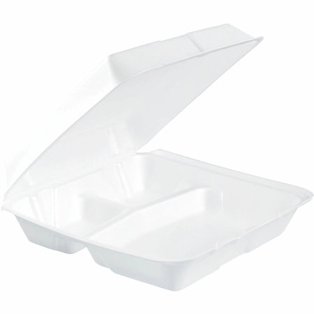 Dart 9-1/2’’ Triple-Compartment Foam Containers: Convenient 100-Pack 2 Cartons - Food Storage