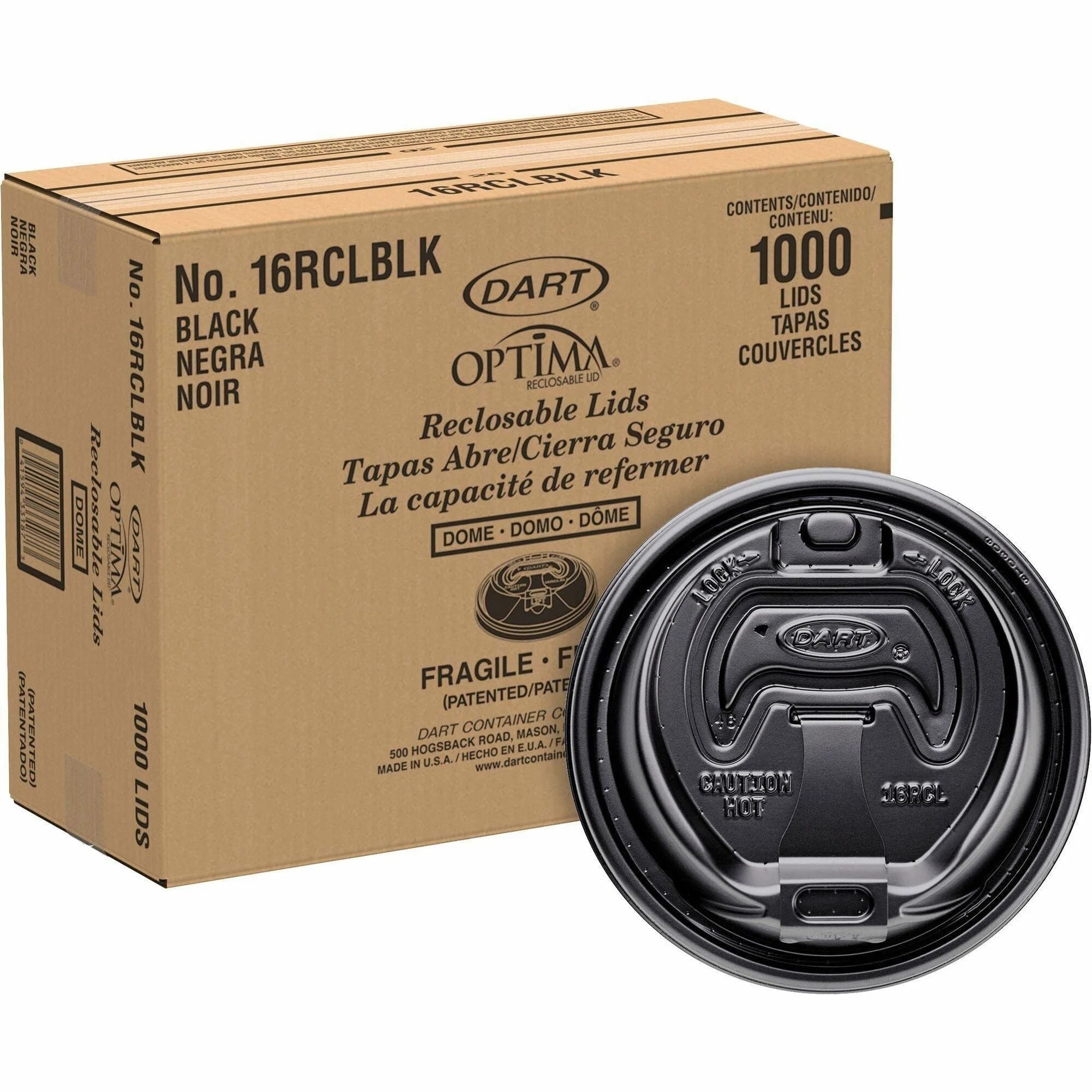 Dart Black Plastic Reclosable Lids - Round - 100/Bag - 10/Carton - Cups