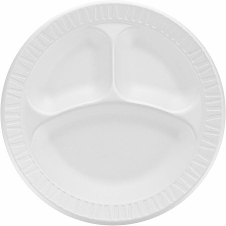 Dart Concorde 10-1/4’’ Nonlaminated Foam Compartment Plates - 10.3’’ Diameter - White - Body - 125/Bag - 4 / Carton