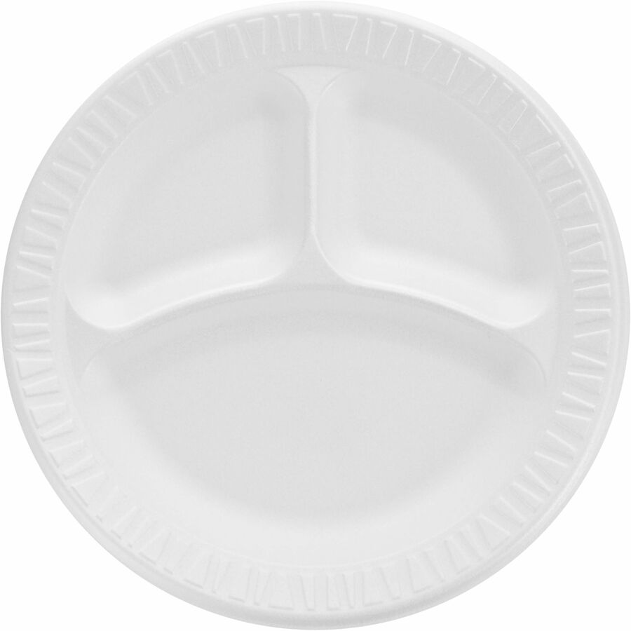 Dart Concorde 9’’ Nonlaminated Foam 3-Compartment Plates - Diameter - Plastic Body - 125/Pack - 4 / Carton