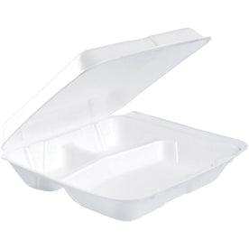 Dart Insulated Foam 3-Compartment Containers - 8x7.5x2.3’’ - White - 200/Carton - Food Storage