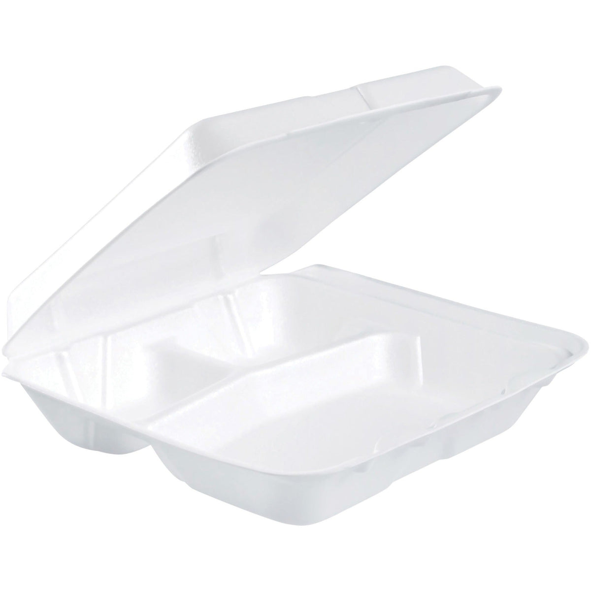Dart Insulated Foam 3-compartment Containers - External Dimensions: 8’’ Length x 7.5’’ Width 2.3’’ Height - Stackable