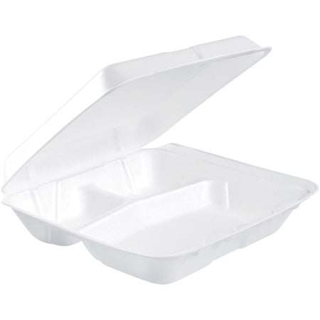 Dart Insulated Foam 3-compartment Containers - External Dimensions: 8’’ Length x 7.5’’ Width 2.3’’ Height - Stackable