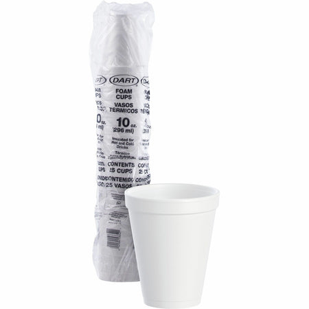 Dart J Cup 10 oz Insulated Foam Cups - fl - Round - White - Styrofoam - Coffee Cappuccino Hot Chocolate Tea Cider Juice