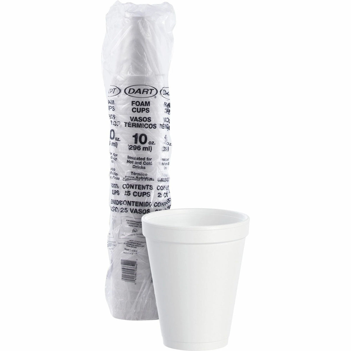 Dart J Cup 10 oz Insulated Foam Cups - White Styrofoam - 25-Pack