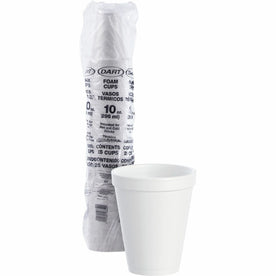 Dart J Cup 10 oz Insulated Foam Cups - fl - Round - White - Styrofoam - Coffee Cappuccino Hot Chocolate Tea Cider Juice