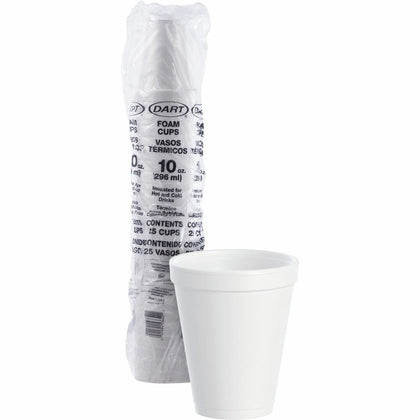 Dart J Cup 10 oz Insulated Foam Cups - White Styrofoam - 25-Pack