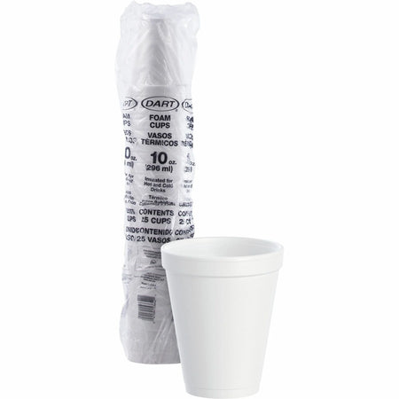 Dart J Cup 10 oz Insulated Foam Cups - White Styrofoam - 25-Pack