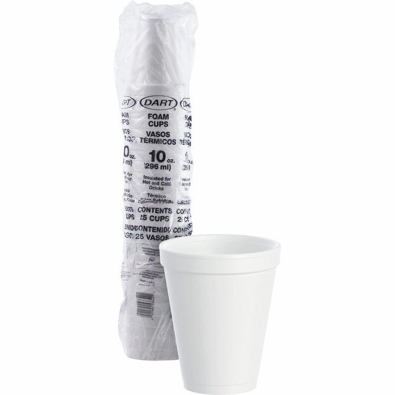 Dart J Cup 10 oz Insulated Foam Cups - fl - Round - White - Styrofoam - Coffee Cappuccino Hot Chocolate Tea Cider Juice