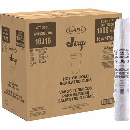 Dart J Cup 16 oz Insulated Foam Cups - fl - White - Cold Drink Hot Soft - 25/Bag - 40 / Carton