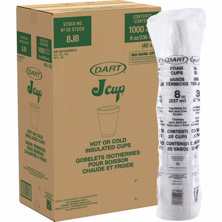 Dart J Cup 8 oz Insulated Foam Cups - fl - White - Hot Drink Cold Coffee Cappuccino Tea Chocolate Cider