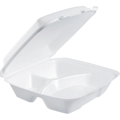 Dart Large 3-Compartment Foam Carryout Trays - 200/Carton - Food Storage