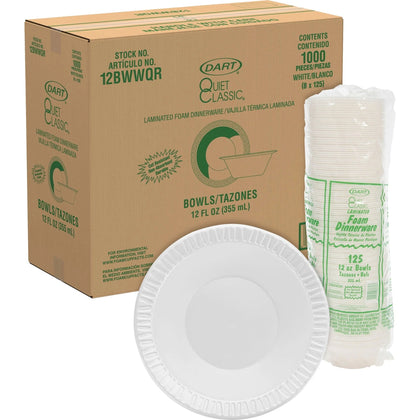 Dart Quiet Classic 12 oz Foam Bowls - White - 125/Pack - 8/Carton