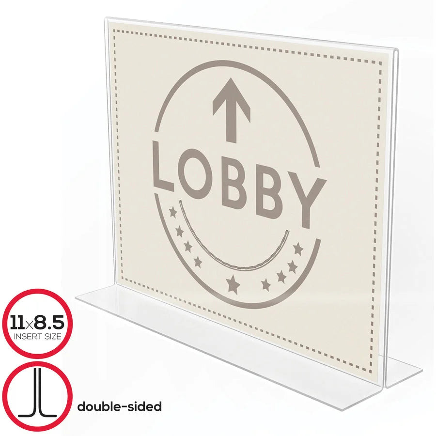 Deflecto Anti-Glare Double-sided Sign Holder: Landscape 8.7’’x11.1’’ Acrylic Clear - Signs & Nameplates