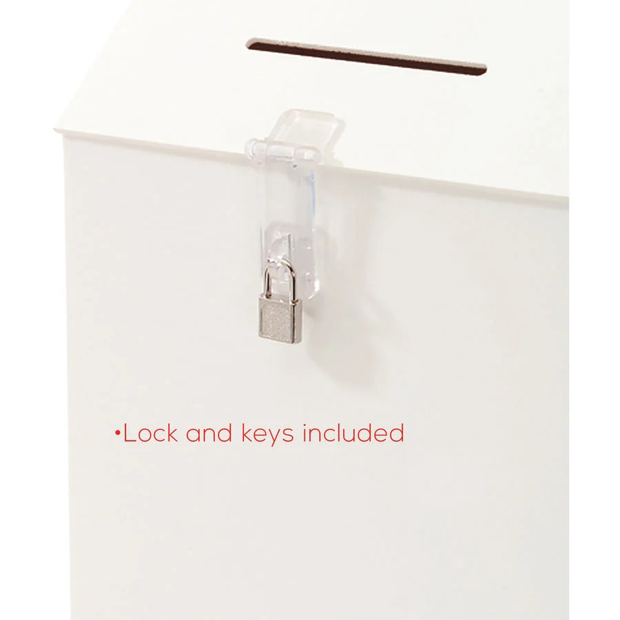 Deflecto Suggestion Box: 13.8’’ x 3.6’’ 13’’ - Key Lock Closure - White Plastic - Mailbox/Suggestion Boxes