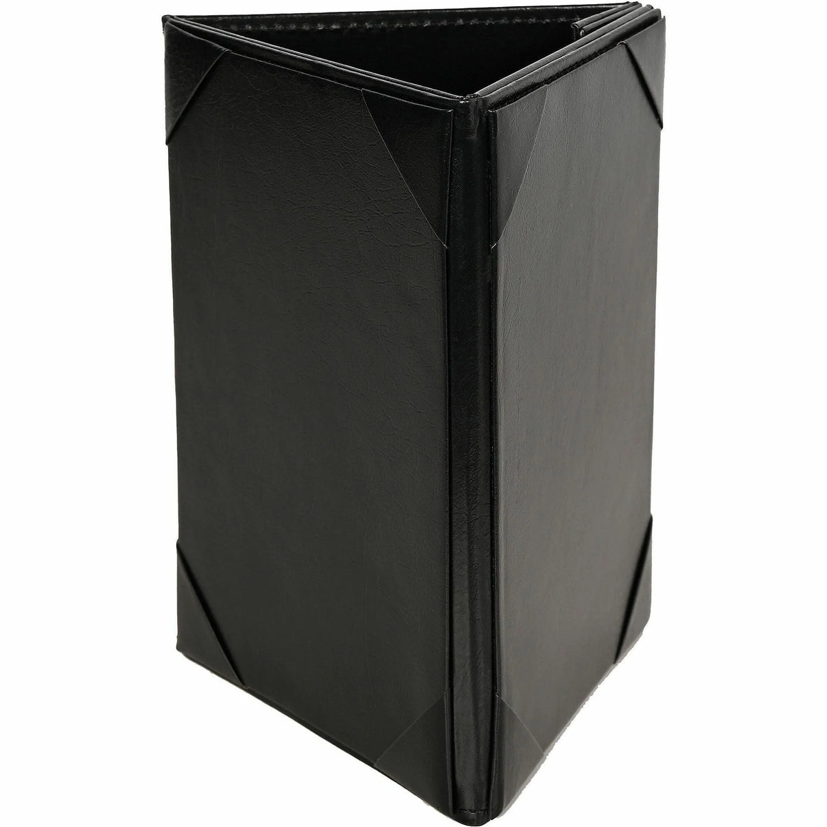 Deflecto Three-Panel Table Tent: 5x7 Media Support - Black Leatherette - Signs & Nameplates