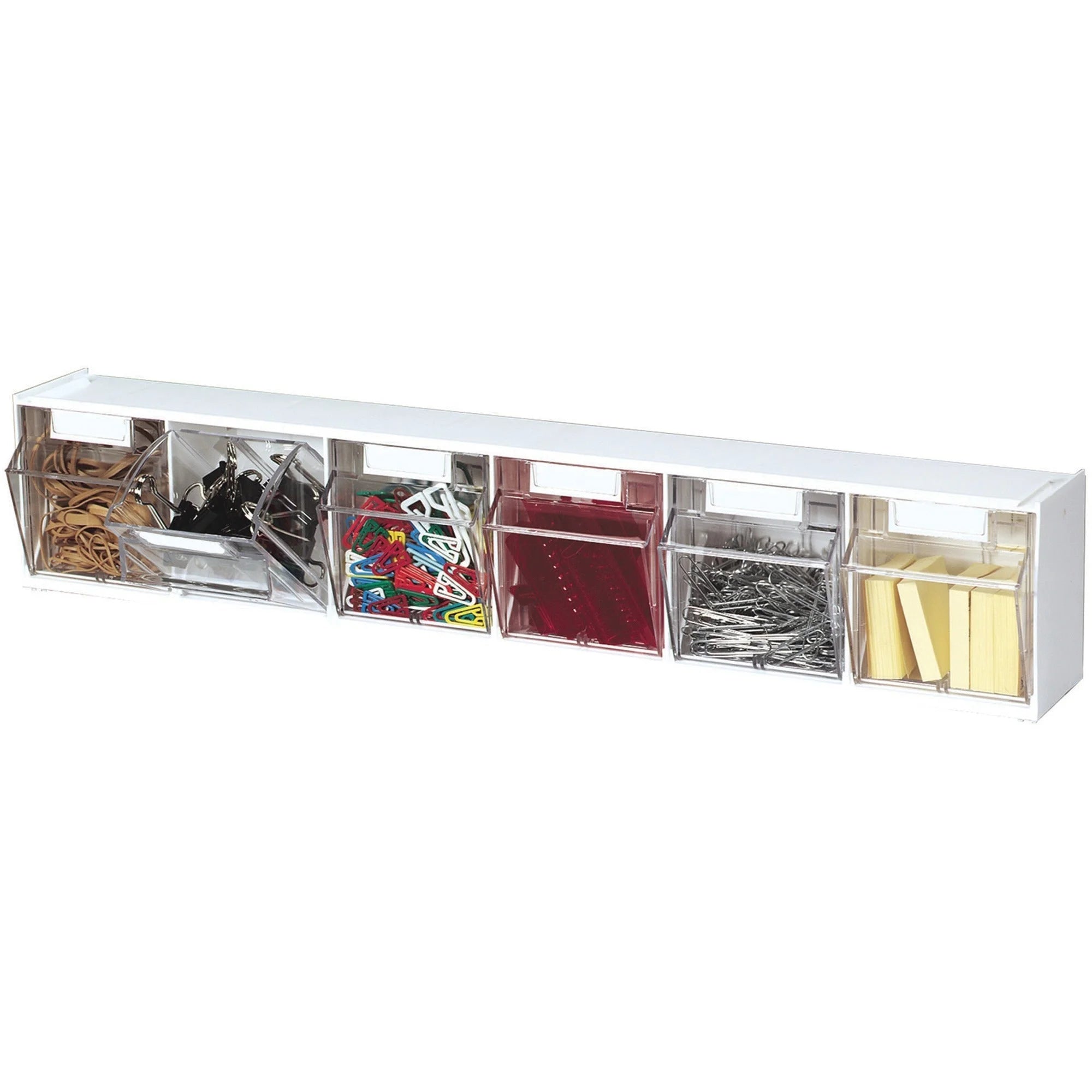 Deflecto Tilt Bin Multi-Bin Storage Organizer - 6 Compartments - Desktop - White - Tool & Organization