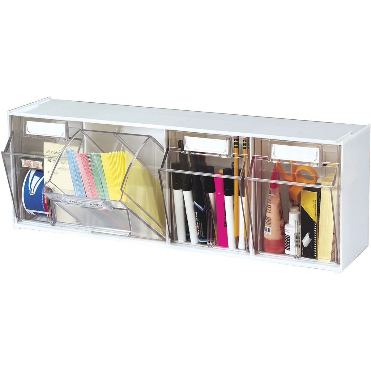 Deflecto Tilt Bin Multi-Bin Storage Organizer - Desktop - White - Tool & Organization