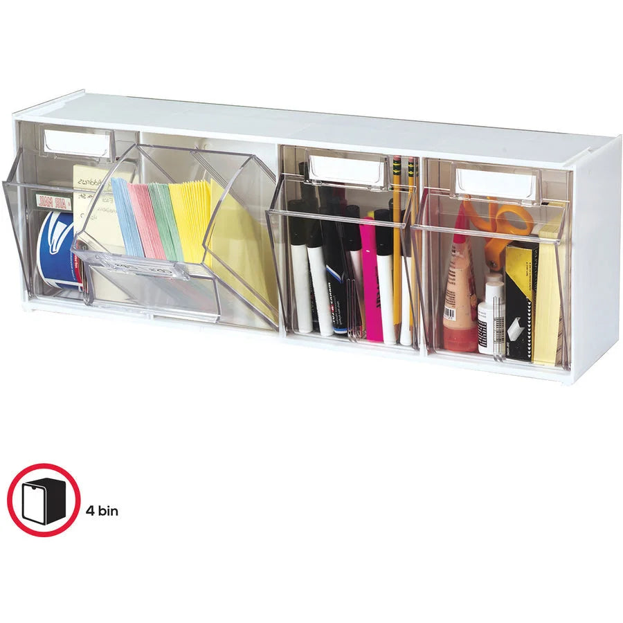 Deflecto Tilt Bin Multi-Bin Storage Organizer - Desktop - White - Tool & Organization
