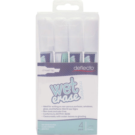 Deflecto Wet Erase Markers: Fine Chisel Bold Point - White Ink - 4 Pack - Markers & Dry-Erase