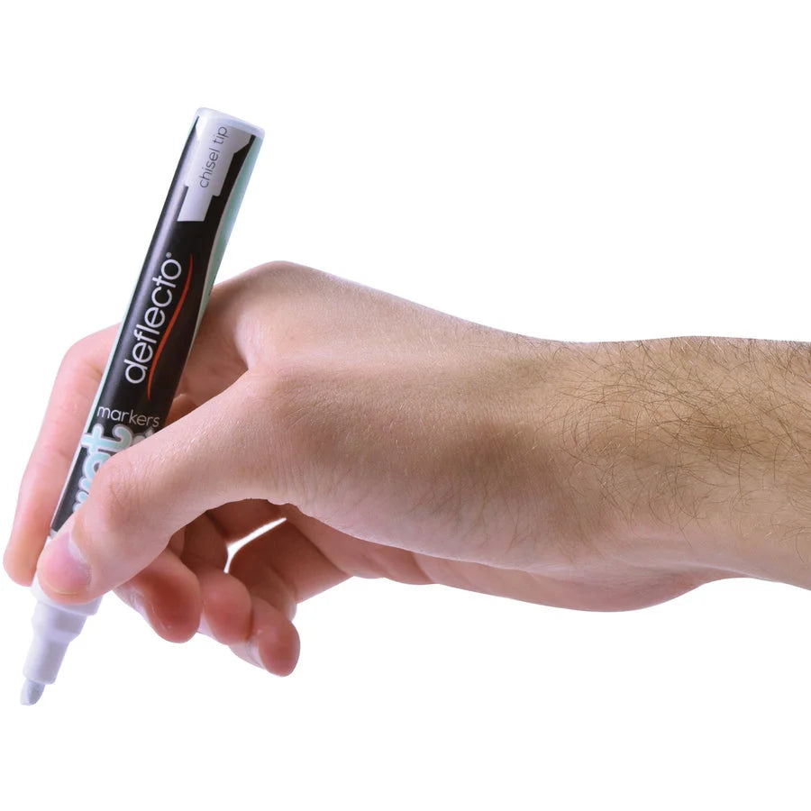 Deflecto Wet Erase Markers: Fine Chisel Bold Point - White Ink - 4 Pack - Markers & Dry-Erase