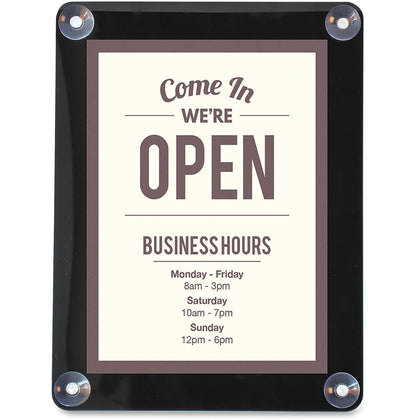 Deflecto Window Display: 8.5x11 Glass-mountable Sign Holder - Double Sided UV Protected - Black - Signs & Nameplates