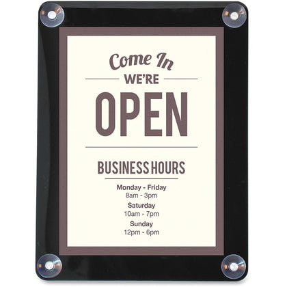 Deflecto Window Display: 8.5x11 Glass-mountable Sign Holder - Double Sided UV Protected - Black - Signs & Nameplates