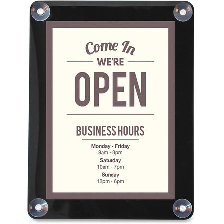 Deflecto Window Display: 8.5x11 Glass-mountable Sign Holder - Double Sided UV Protected - Black - Signs & Nameplates