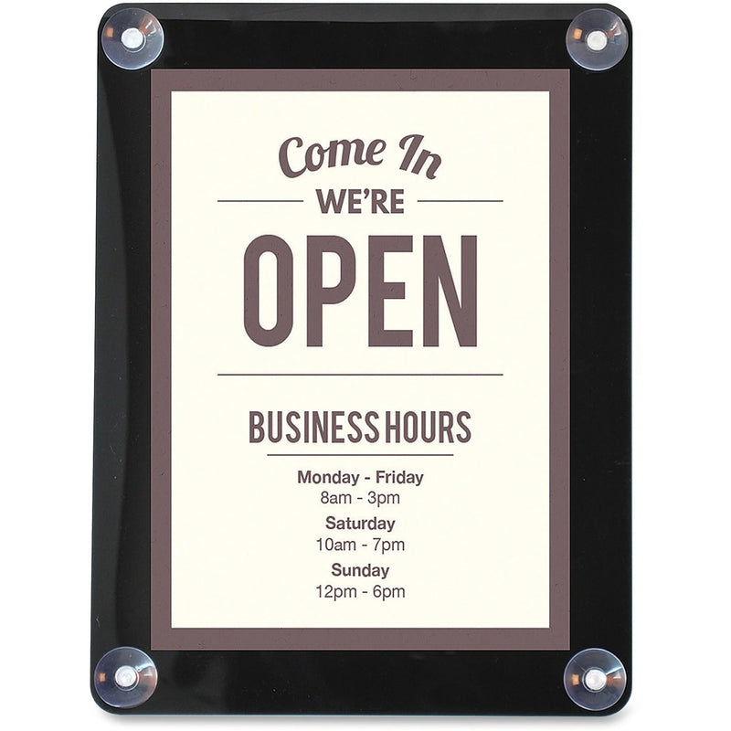Deflecto Window Display: 8.5x11 Glass-mountable Sign Holder - Double Sided UV Protected - Black - Signs & Nameplates