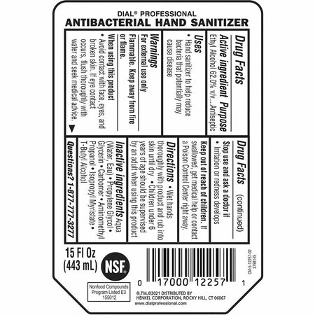 Dial Professional Hand Sanitizer Gel Refill - Rear