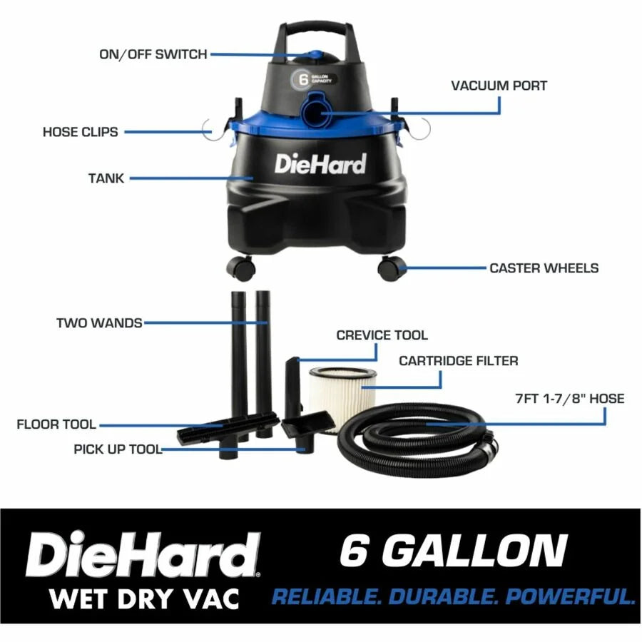 DieHard 6-Gallon Wet/Dry Vacuum - Powerful 4.5 HP - Versatile Cleaning Solution - Cleaners & Accessories