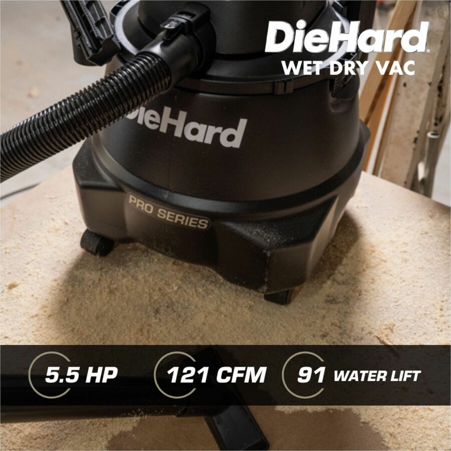 DieHard 9-Gallon 5.5 HP Pro Wet/Dry Vacuum - 9 gal - Squeegee Hose Wand Filter Crevice Tool Pick-up Floor - Cleaners &
