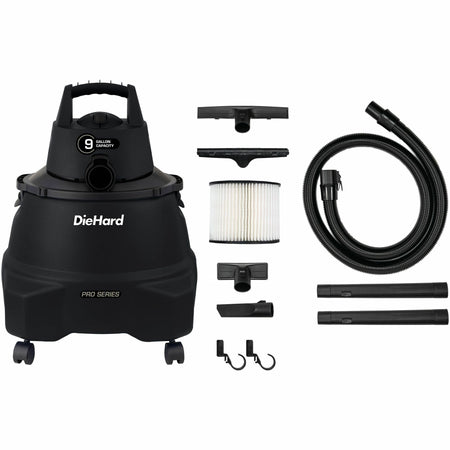 DieHard 9-Gallon 5.5 HP Pro Wet/Dry Vacuum - 9 gal - Squeegee Hose Wand Filter Crevice Tool Pick-up Floor - Cleaners &