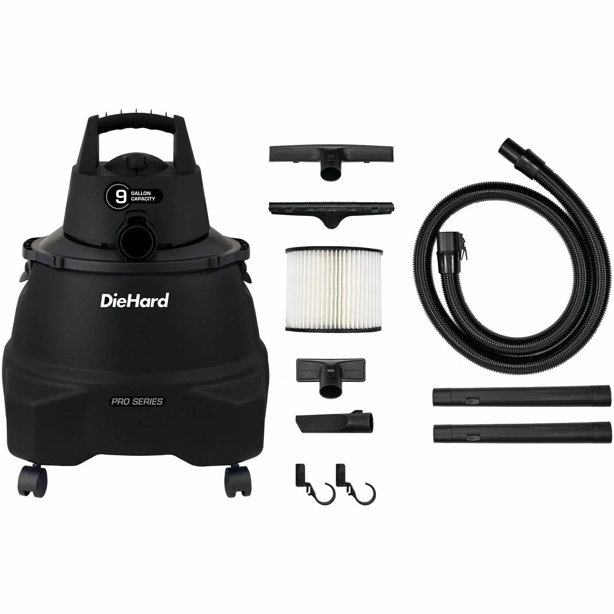 DieHard 9-Gallon 5.5 HP Pro Wet/Dry Vacuum - 9 gal - Squeegee Hose Wand Filter Crevice Tool Pick-up Floor - Cleaners &