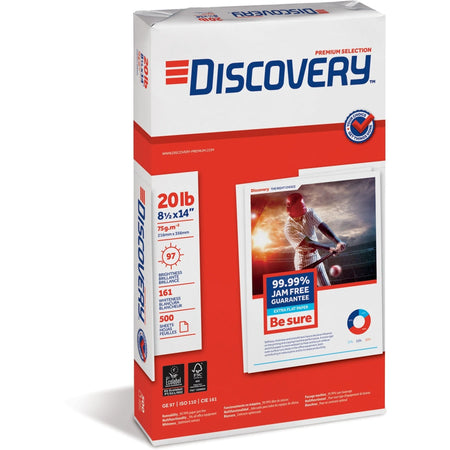Discovery Premium Multipurpose Paper 8 1/2’’ x 14’’ White 10 / Carton Anti-Jam 20 lb Basis Weight 500 Sheets per Ream
