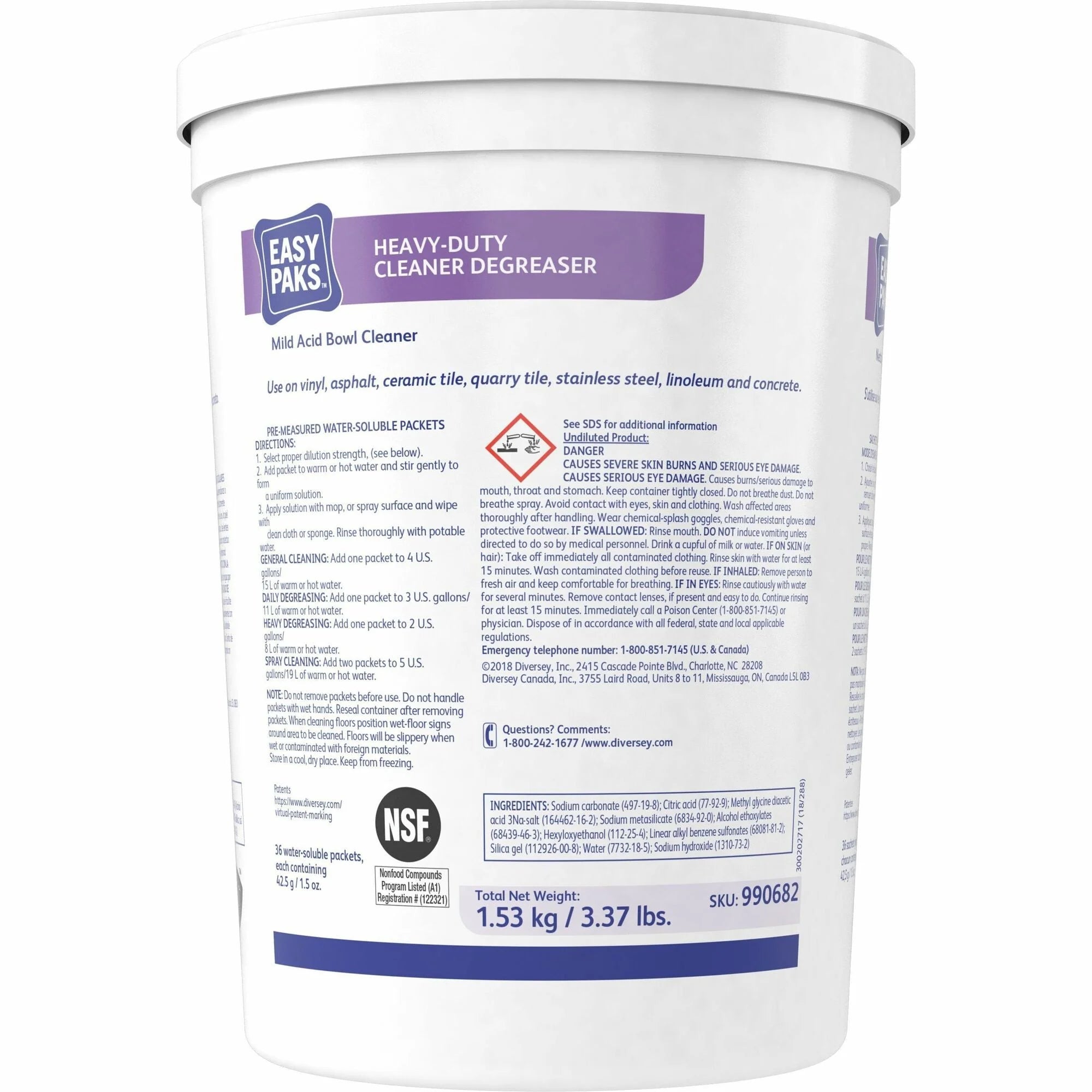 Diversey Easy Paks Heavy Duty Cleaner Degreaser: Concentrated Non-corrosive Formula - Multipurpose Cleaners