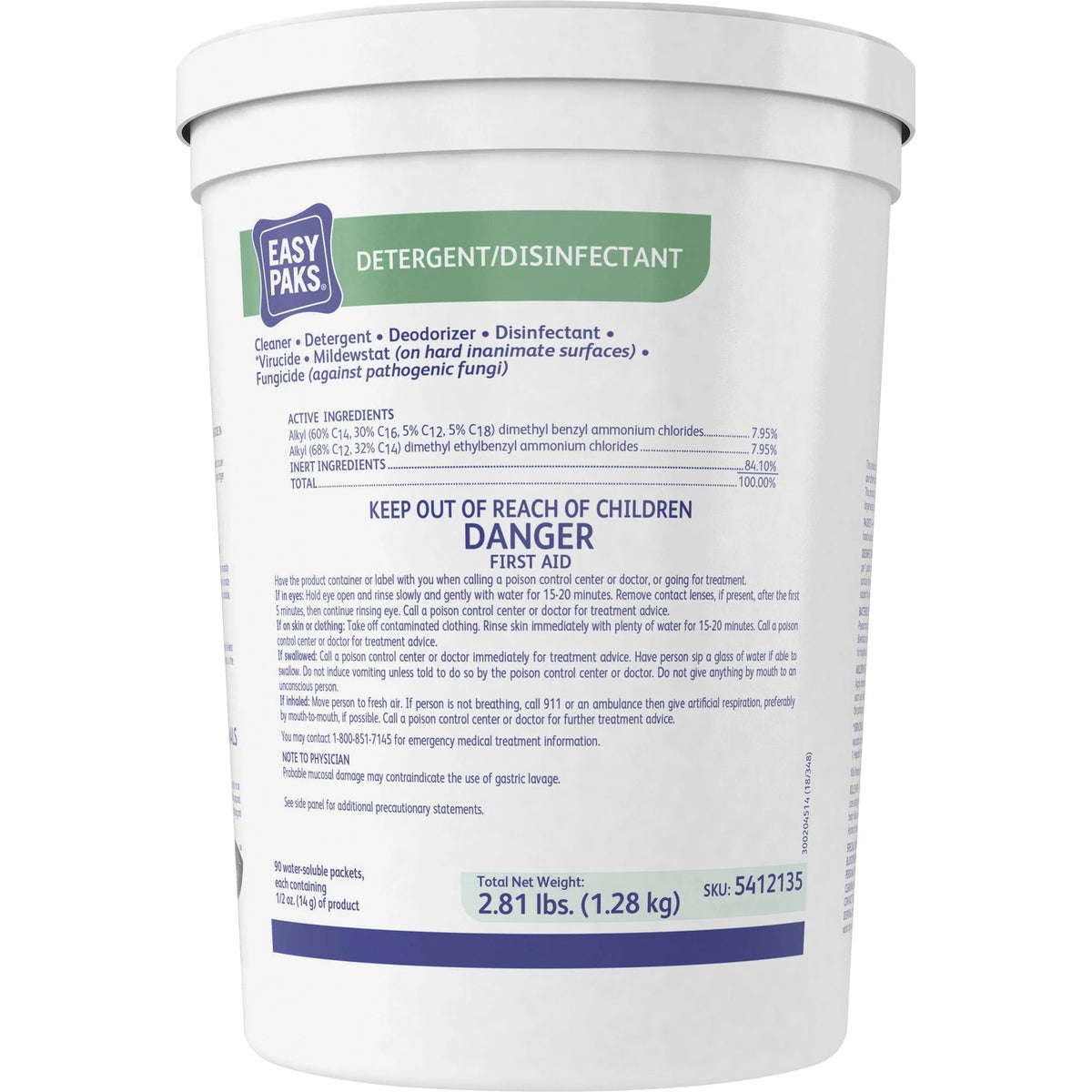 Diversey EasyPaks Lemon Scent Disinfectant Concentrate - 90/Tub - Multipurpose Cleaners
