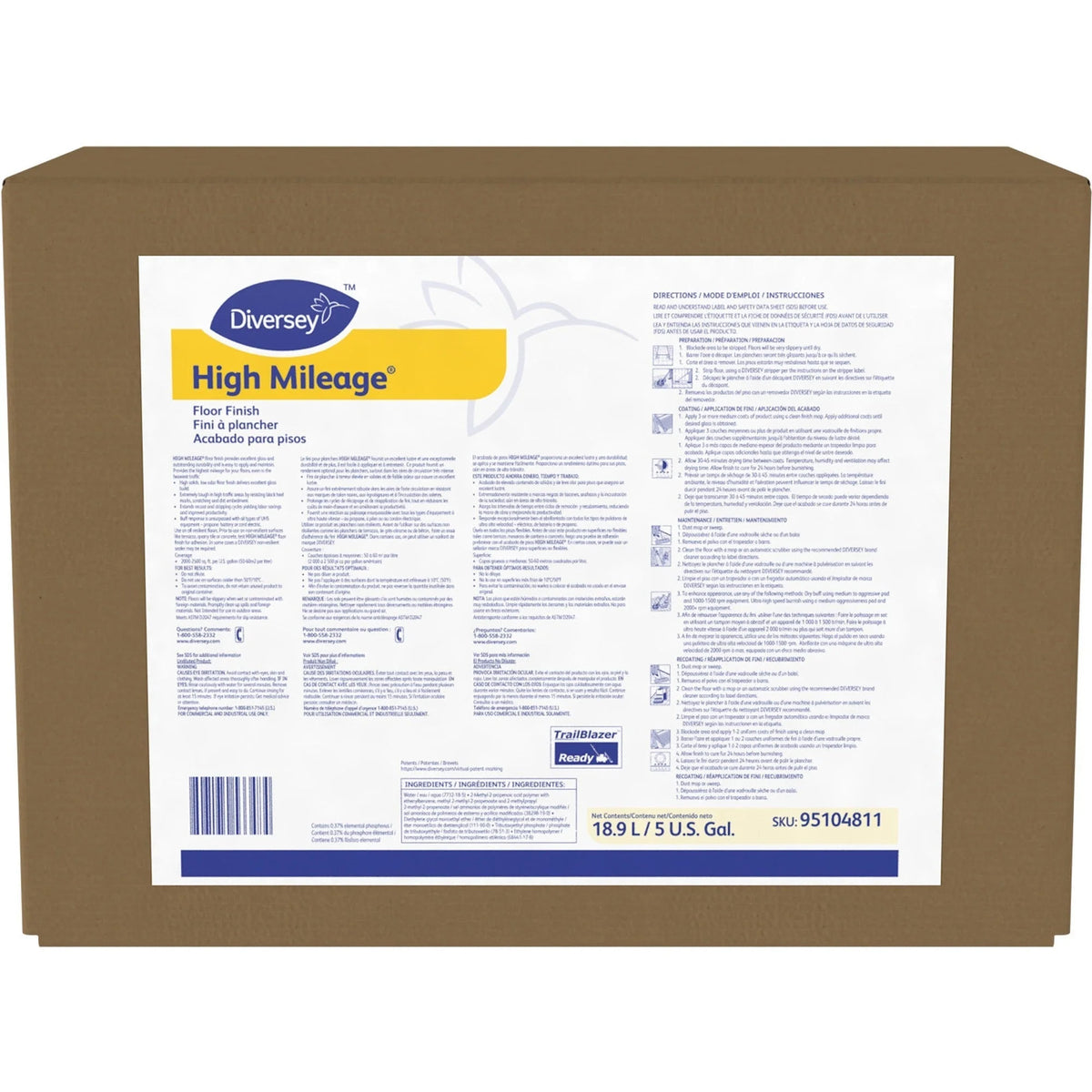 Diversey High Mileage Floor Finish - Ready-To-Use - 640 fl oz (20 quart) - Solvent Scent - Floor/Carpet Cleaners &