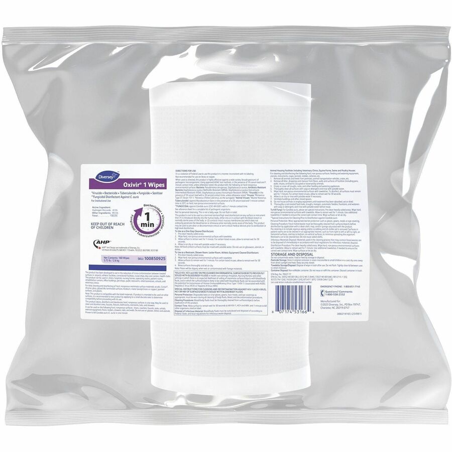 Diversey One-Step Ready-to-Use Hospital Disinfectant Cleaner Wipe - Front
