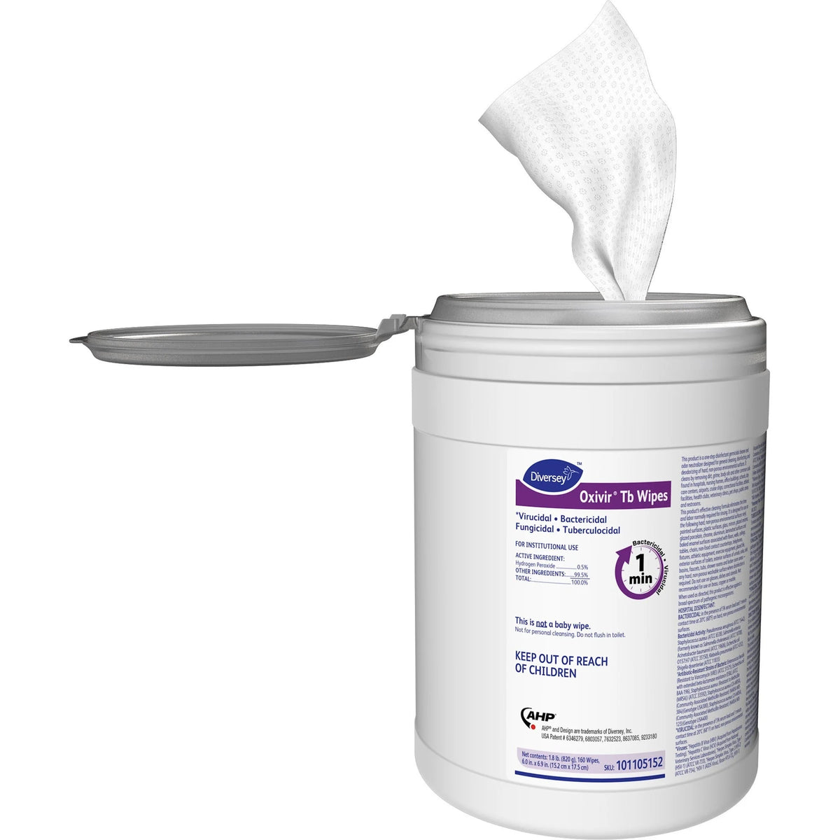 Diversey Oxivir Tb Disinfectant Wipes - 28.80 oz - 160/Tub - 4/Carton - Cleaning