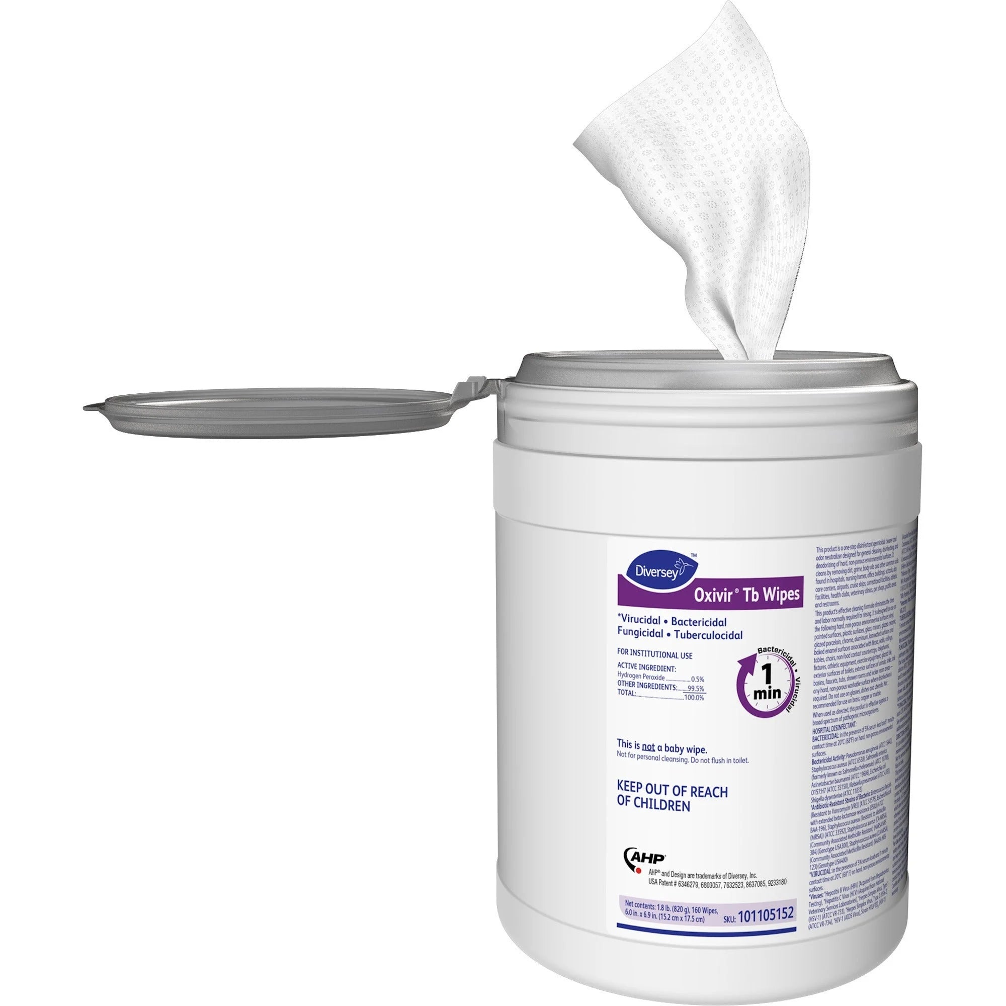 Diversey Oxivir Tb Disinfectant Wipes - 28.80 oz - 160/Tub - 4/Carton - Cleaning
