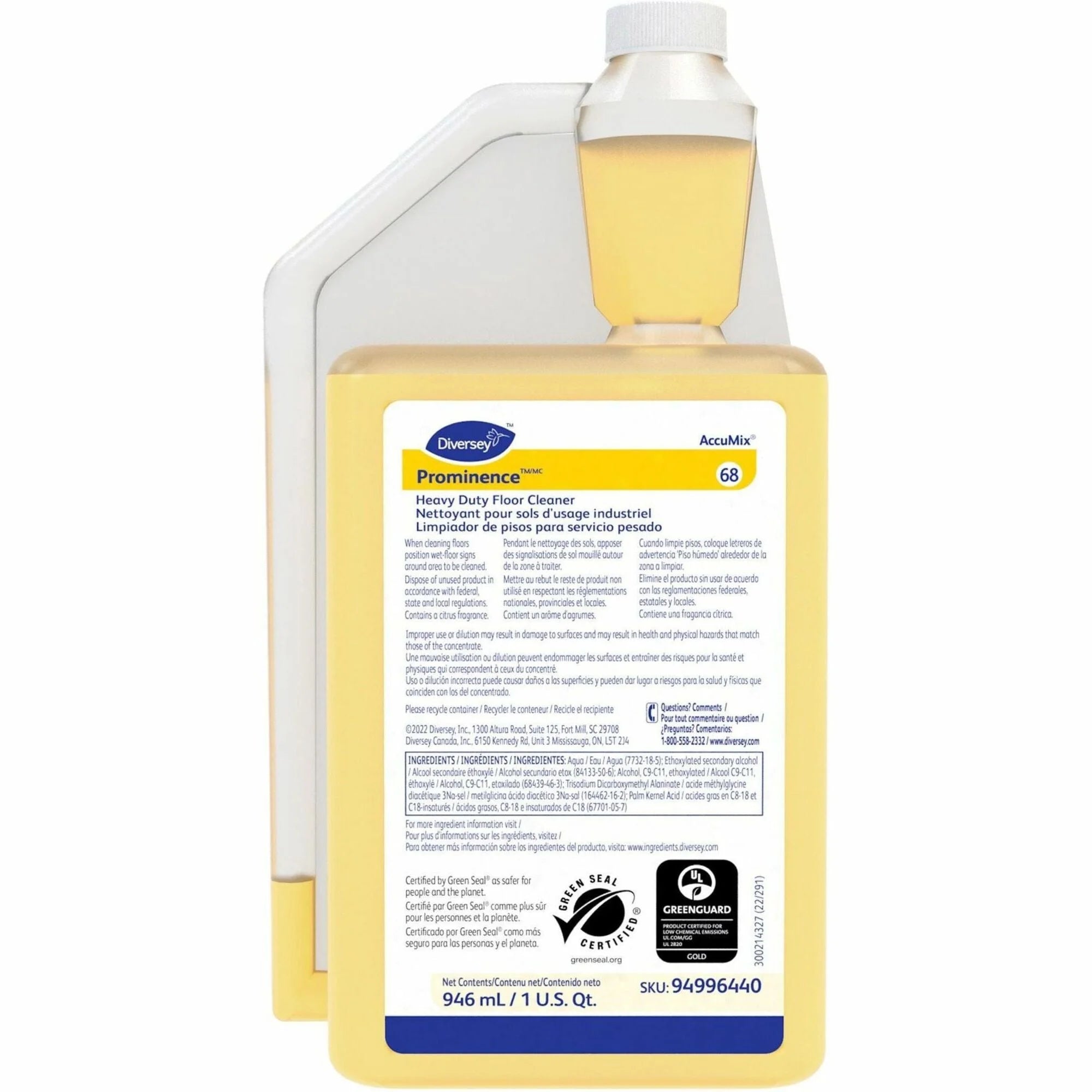 Diversey Prominence Heavy Duty Floor Cleaner: Citrus Scent pH Neutral - 32 fl oz - Floor/Carpet Cleaners & Protectors