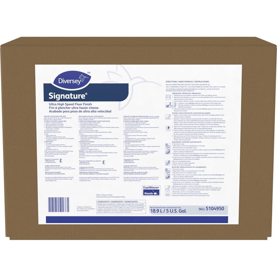 Diversey Signature UHS Floor Finish - 640 fl oz (20 quart) - Ammonia Scent - Durable - White - 1 Box - Floor/Carpet