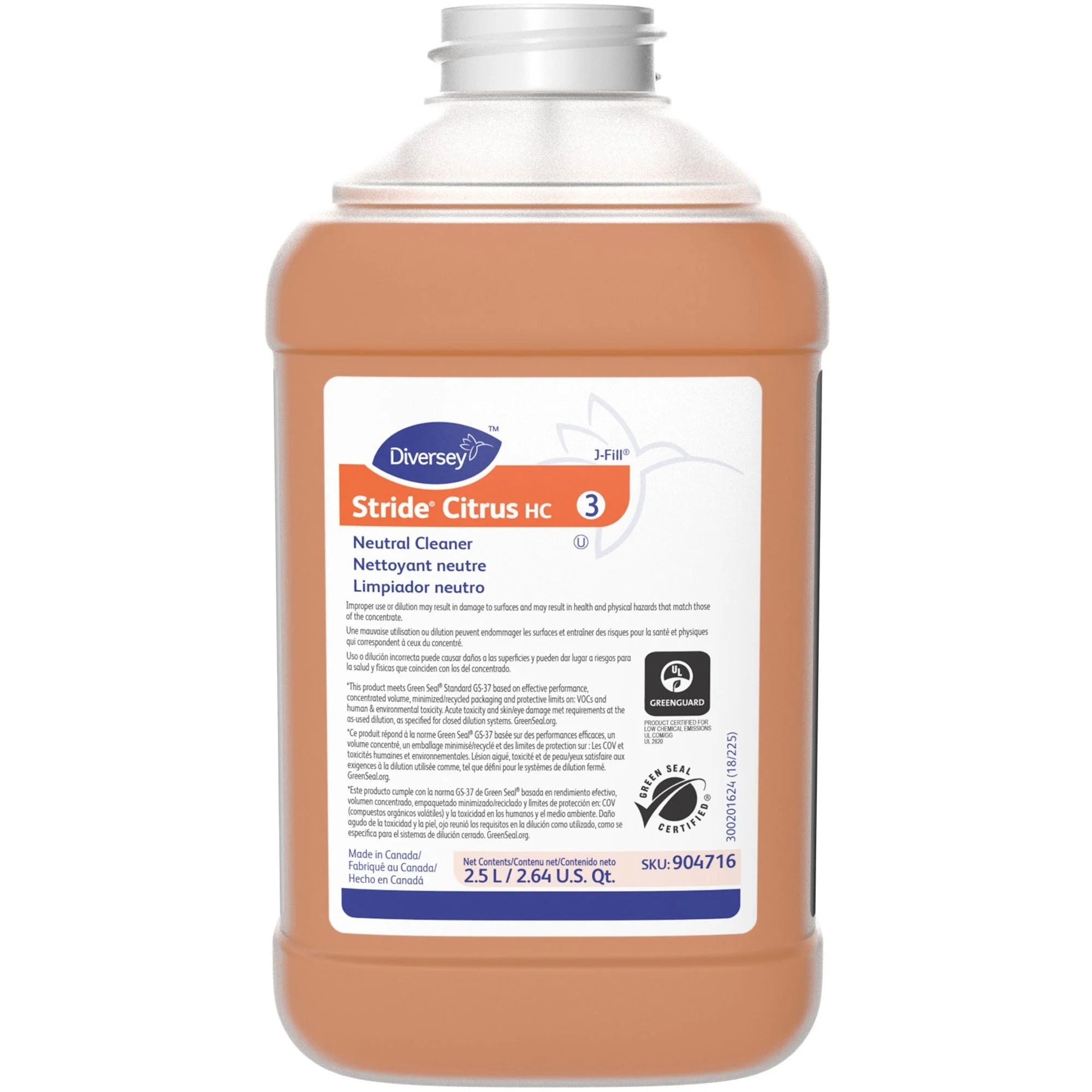 Diversey Stride Citrus Neutral Cleaner 84.5 fl oz (2.6 quart) Orange 2 / Carton Concentrate Scent (DVO904716)