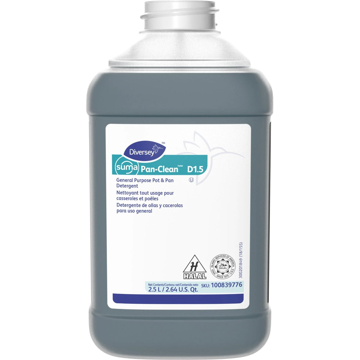 Diversey Suma Pan-Clean D1.5 Concentrate: Floral Scent Non-corrosive - 84.5 fl oz - 2 / Carton - Dish/Dishwasher