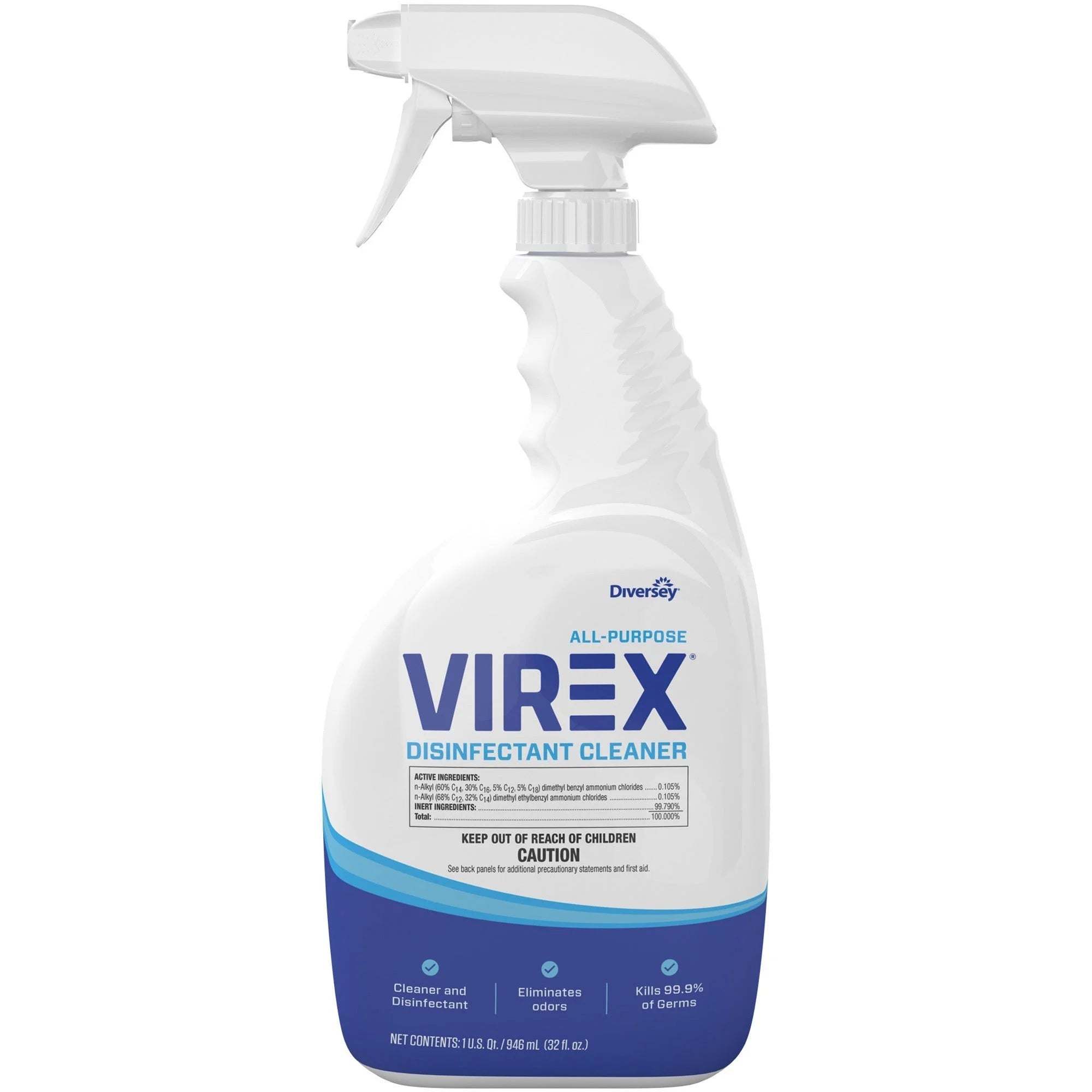 Diversey Virex Disinfect Cleaner: Citrus Scent Fast-Acting - 32 fl oz - 8/Carton - Disinfectants