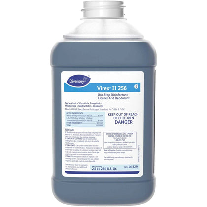 Diversey Virex II 256 Disinfectant Cleaner: Minty Scent 84.5 fl oz - 2.6 quart - Non-porous - Deodorize - Blue