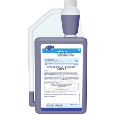 Diversey Virex II 256 Disinfectant Cleaner: Minty Scent Antibacterial - 32 fl oz - 6/Carton - Disinfectants