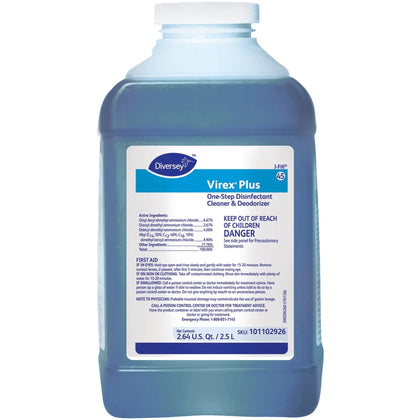 Diversey Virex Plus Disinfectant Cleaner: Concentrated 84.5 fl oz - Bactericide Virucidal Fungicide - Blue - 2/Carton